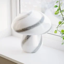 By Rydéns Tischleuchte Mira Mushroom, schwarz-weiß, Glas