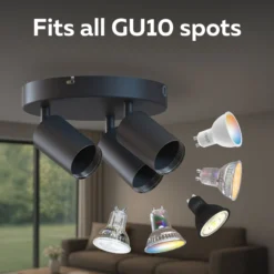 Calex GU10-Deckenspot, schwarz, Ø 20 cm, 3-flammig, Metall