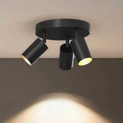 Calex GU10-Deckenspot, schwarz, Ø 20 cm, 3-flammig, Metall