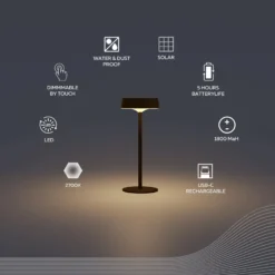 Calex LED-Solar-Akku-Tischleuchte Parma, dimmbar, schwarz