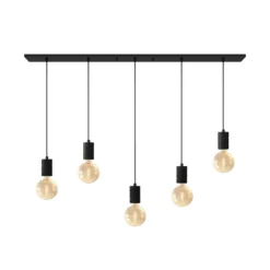 Calex Retro Pendelleuchte, eckig, 5-flg., schwarz