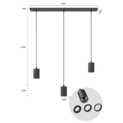 Calex Retro Pendelleuchte, eckig, 3-flg., schwarz