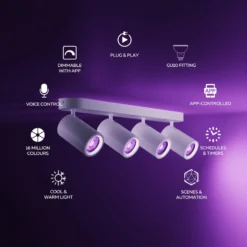 Calex Smart Deckenspot weiß Länge 49 cm 4-flg. GU10-LED RGBW