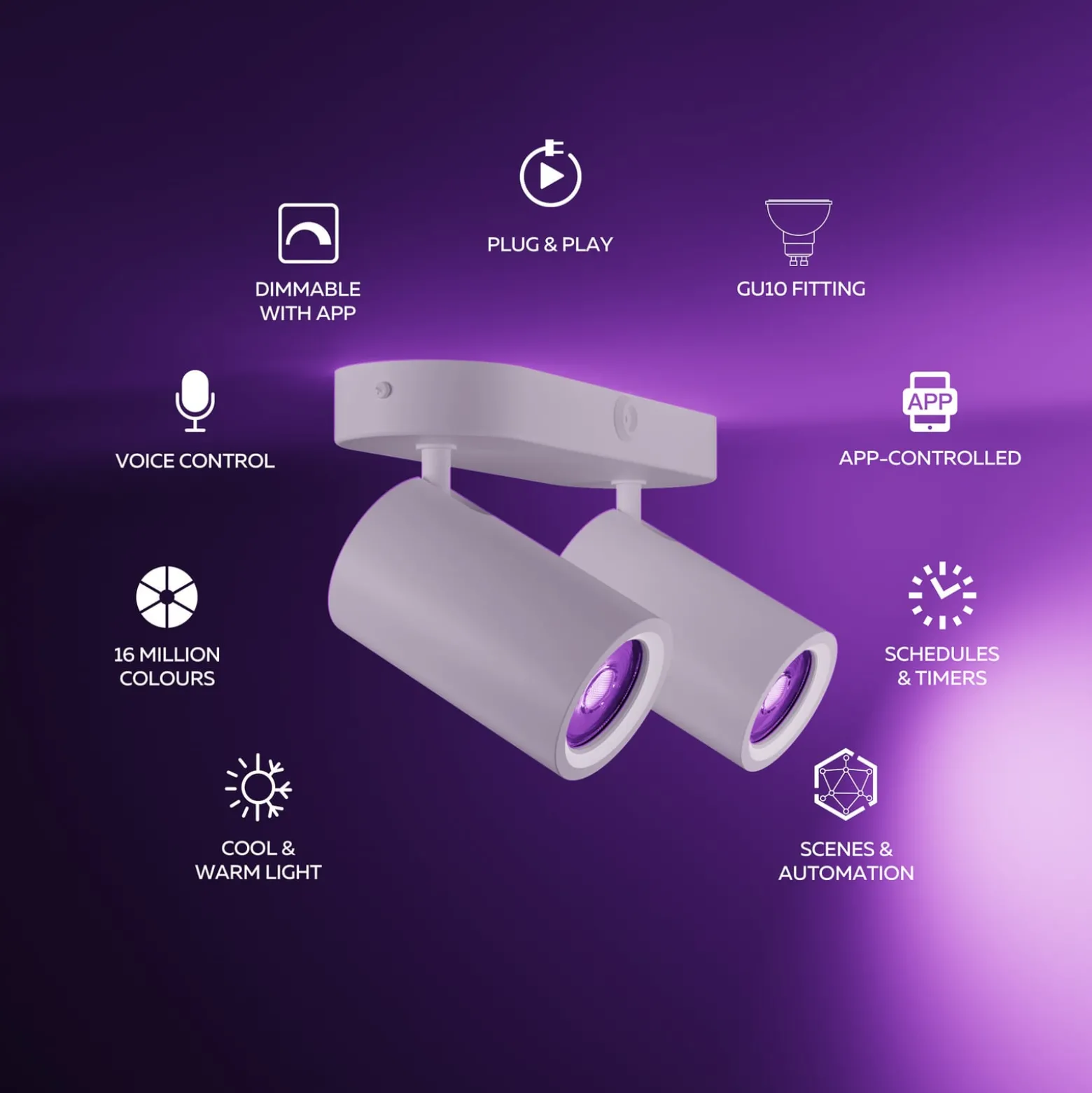Calex Smart Deckenspot weiß Länge 22 cm 2-flg. GU10-LED RGBW