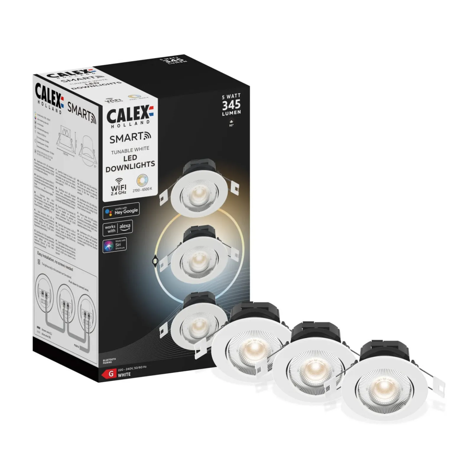Calex Smart Downlight Einbauleuchte, CCT weiß 3er