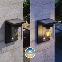 Calex Solar-LED-Außenwandleuchte Asti, Sensor, IP44, schwarz
