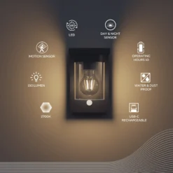 Calex Solar-LED-Außenwandleuchte Asti, Sensor, IP44, schwarz