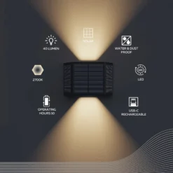 Calex Solar-LED-Außenwandleuchte Caserta, up/down, schwarz