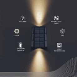 Calex Solar-LED-Außenwandleuchte Matera, up/down, schwarz