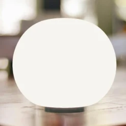 Casablanca Tischlampe Acai, weiß/schwarz, Glas, Ø 21 cm, E27