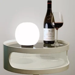 Casablanca Tischlampe Acai, weiß/schwarz, Glas, Ø 16 cm, E27