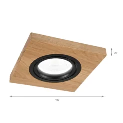 Deckeneinbauleuchte Tobby, 10 x 10 cm, Eichenholz, GU10
