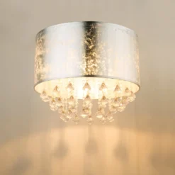 Deckenlampe Amy mit Acrylkristallen, blattsilber