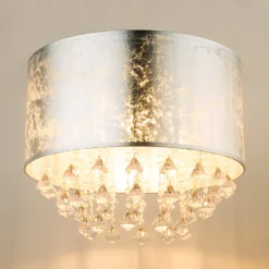 Deckenlampe Amy mit Acrylkristallen, blattsilber