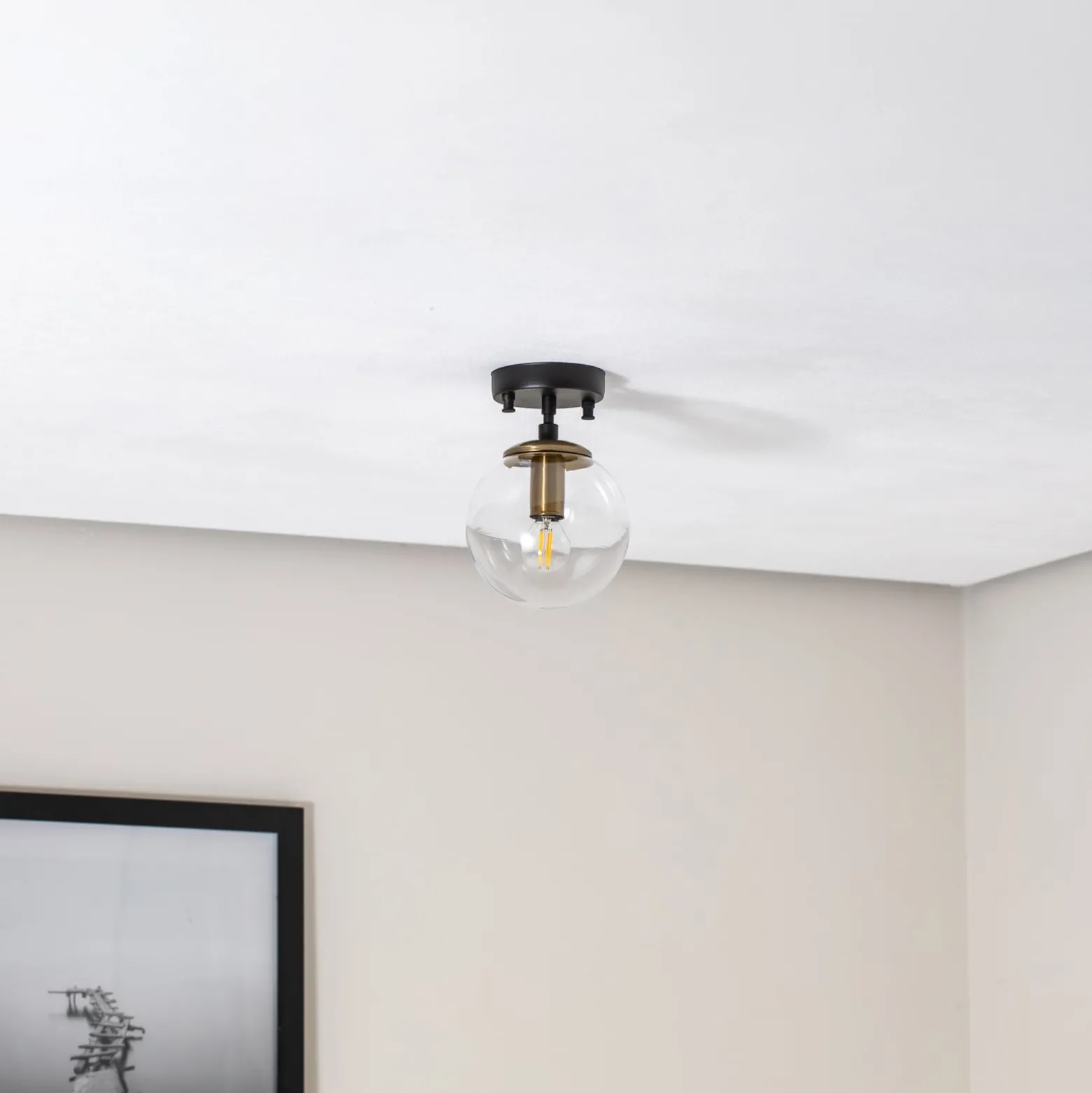 Deckenlampe Atmaca 10205 gold antik/schwarz Glas klar Ø 15cm