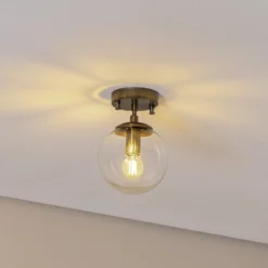 Deckenlampe Atmaca 10215, goldfarben antik, Glas klar Ø 15cm