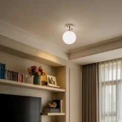 Deckenlampe Atmaca 10220, goldfarben antik, Opalglas Ø 15 cm