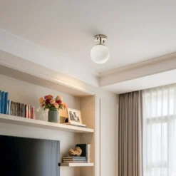 Deckenlampe Atmaca 10220, goldfarben antik, Opalglas Ø 15 cm
