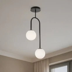 Deckenlampe Atria, opal/schwarz, Höhe 76 cm, Metall, 2-flg.