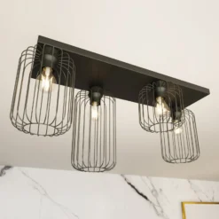 Deckenlampe Barn, 4-flammig, 83 cm, schwarz, Metall, E27
