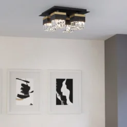 Deckenlampe Barrancas, schwarz/gold, Kristallglas