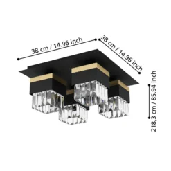 Deckenlampe Barrancas, schwarz/gold, Kristallglas