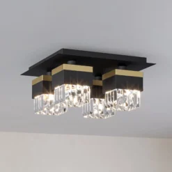 Deckenlampe Barrancas, schwarz/gold, Kristallglas