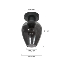 Deckenlampe Bloeba, schwarz/rauchgrau, Ø 15 cm, Glas Tropfen