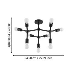 Deckenlampe Bocadella 1 in Schwarz, neunflammig