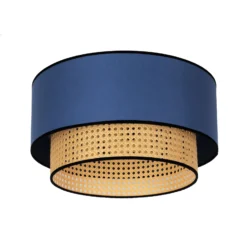 Deckenlampe Boho, blau/holz/schwarz, Ø 45 cm, Textil/Rattan