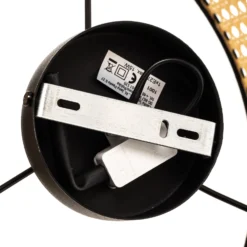 Deckenlampe Boho, blau/holz/schwarz, Ø 45 cm, Textil/Rattan