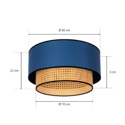 Deckenlampe Boho, blau/holz/schwarz, Ø 45 cm, Textil/Rattan