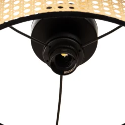 Deckenlampe Boho, blau/holz/schwarz, Ø 45 cm, Textil/Rattan