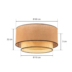 Deckenlampe Boho, braun/holz/schwarz, Ø 60 cm, Textil/Rattan