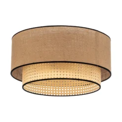 Deckenlampe Boho, braun/holz/schwarz, Ø 45 cm, Textil/Rattan