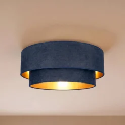 Deckenlampe Boho, dunkelblau/gold, Ø 60 cm, Textil, E27
