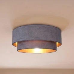 Deckenlampe Boho, grau/gold, Ø 60 cm, Textil, E27
