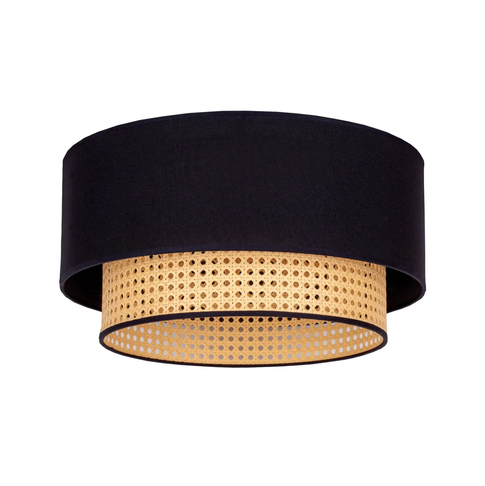 Deckenlampe Boho, schwarz/holz, Ø 45 cm, Textil/Rattan