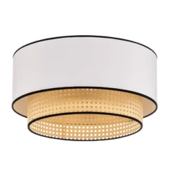 Deckenlampe Boho, weiß/holz/schwarz, Ø 45 cm, Textil/Rattan