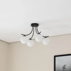 Deckenlampe Boston, schwarz/opal, 4-flammig