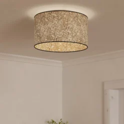 Deckenlampe Butterburn, Ø 38 cm, beige/grün, Stoff