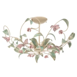 Deckenlampe BUTTERFLY, creme/grün/rosé, Edelstahl, 5-flammig