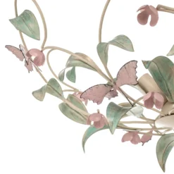 Deckenlampe BUTTERFLY, creme/grün/rosé, Edelstahl, 5-flammig
