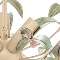 Deckenlampe BUTTERFLY, creme/grün/rosé, Edelstahl, 5-flammig