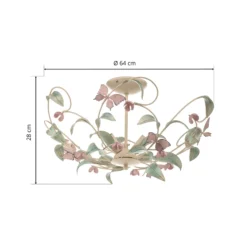 Deckenlampe BUTTERFLY, creme/grün/rosé, Edelstahl, 3-flammig