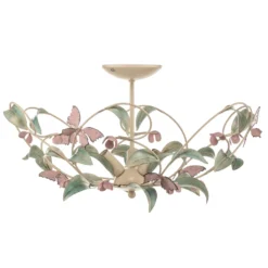 Deckenlampe BUTTERFLY, creme/grün/rosé, Edelstahl, 3-flammig