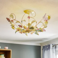 Deckenlampe BUTTERFLY, creme/grün/rosé, Edelstahl, 3-flammig