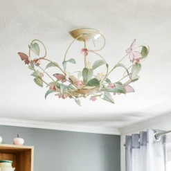 Deckenlampe BUTTERFLY, creme/grün/rosé, Edelstahl, 3-flammig
