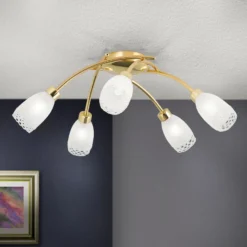 Deckenlampe CARLA, messingfarben, Ø 60 cm Metall/Glas 5-flg.