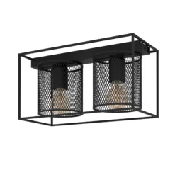 Deckenlampe Catterick, schwarz, zwei Käfigschirme